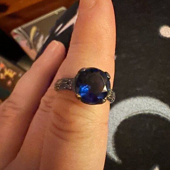 BLUE CZ SILVER COCKTAIL RING SZ 7 - Picture 12 of 12